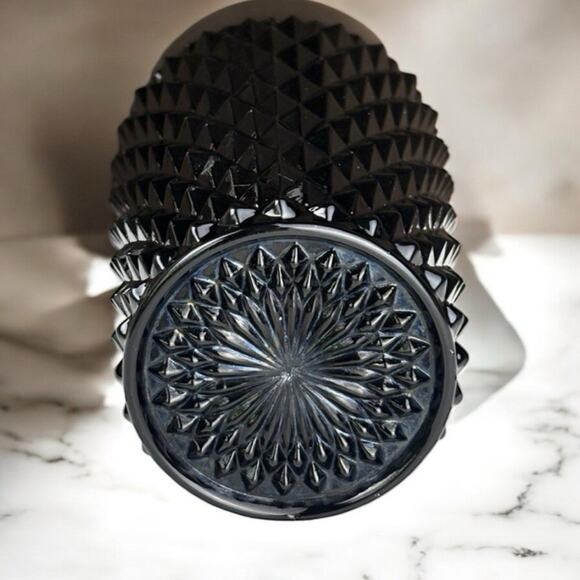 Vtg Set of 2 Indiana Glass Tiara Diamond Point Black Highball Ice Tea Glasses - Picture 5 of 7